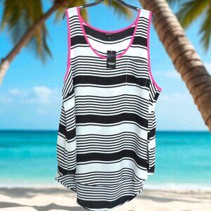 Torrid (Size 2) Plus Size Black and White Striped Sleeveless Top 2X - NWT